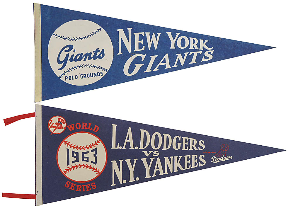 1940s to 1960s Baseball Pennant Collection (13) Including St. Louis Cardinals, New York Giants, and Kansas City Athletics