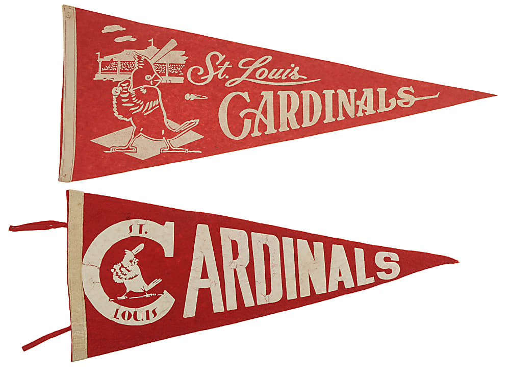 1940s to 1960s Baseball Pennant Collection (13) Including St. Louis Cardinals, New York Giants, and Kansas City Athletics