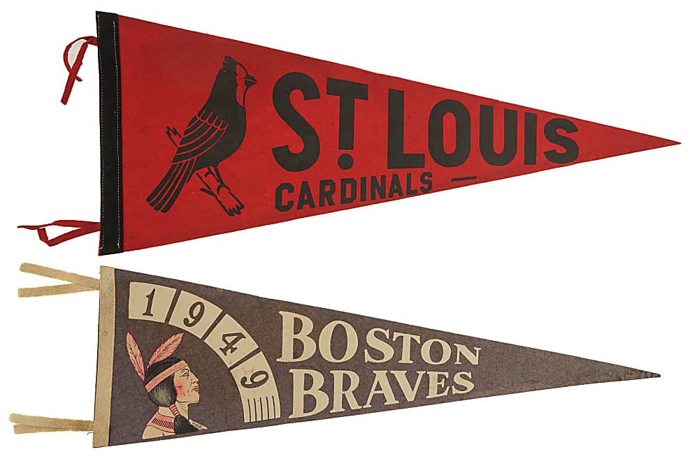 1940s to 1960s Baseball Pennant Collection (13) Including St. Louis Cardinals, New York Giants, and Kansas City Athletics