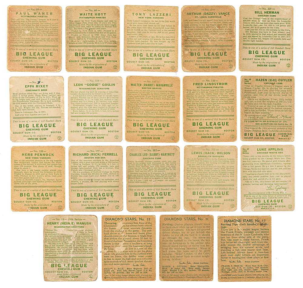 1933 to 1936 Goudey and Diamond Stars Collection (66) Including Speaker, Waner, and Lombardi Error Card