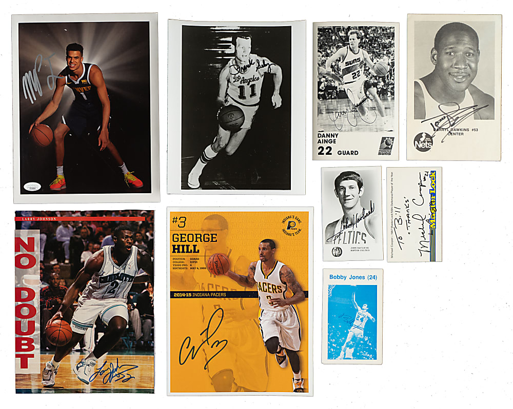 Basketball Signed Photograph, Postcard, and Magazine Page Collection (56) Including Abdul-Jabbar, Havlicek, and Rodman