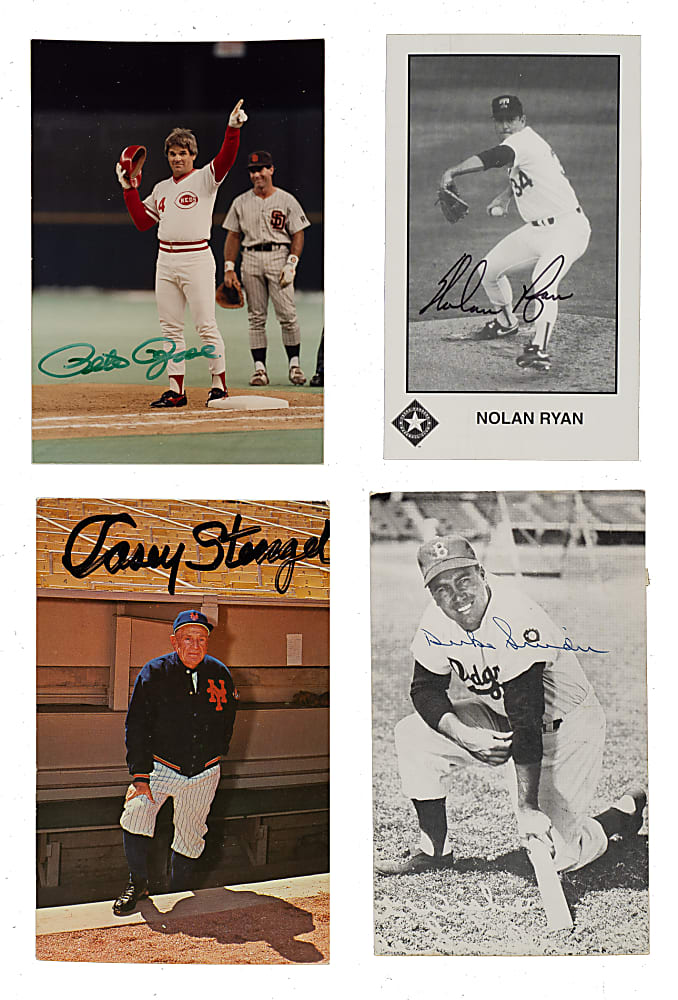 Hall of Famers and Stars Signed Photograph and Postcard Collection (72) Including Ryan, Hubbard, Stengel, and Rose