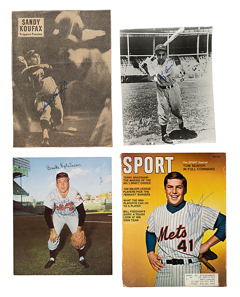 Hall of Fame and Star Signed Photograph and Magazine-Page Collection (127) Including DiMaggio, Koufax, and Marquard