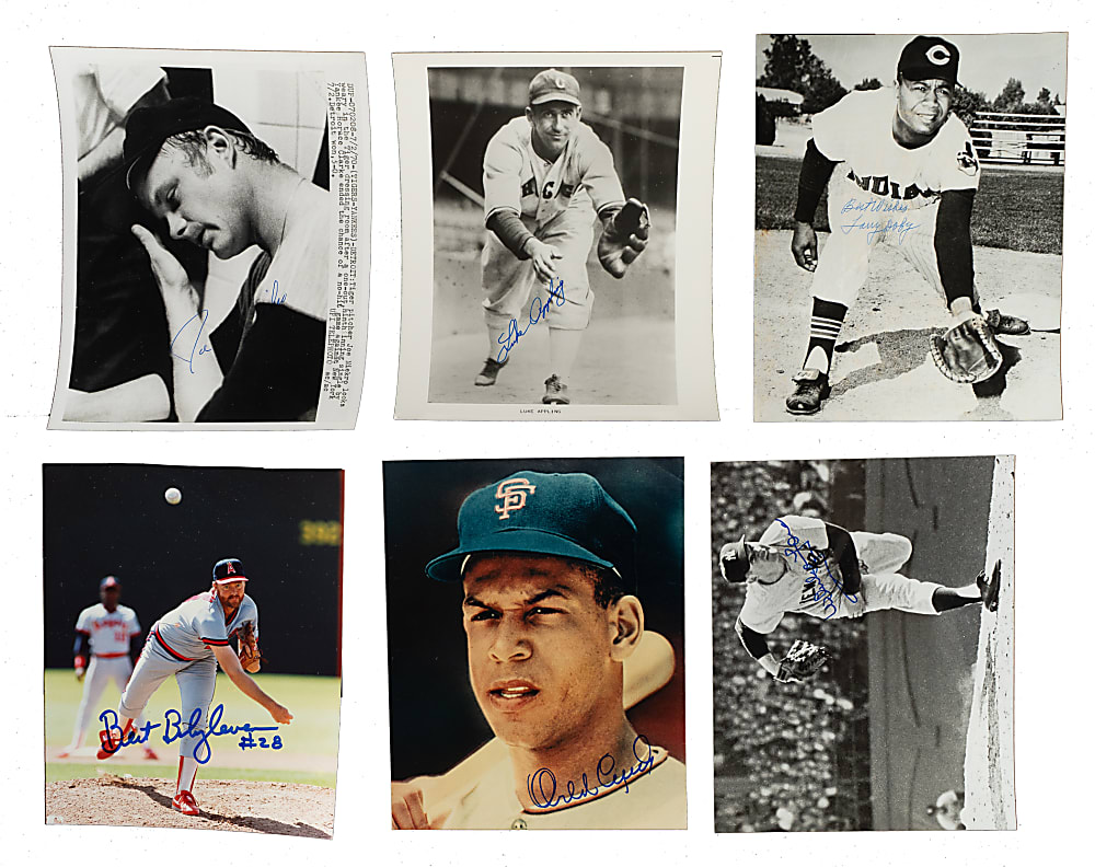 Hall of Famers and Stars Signed Photograph Collection (85) Including Dickey, Doby, Hubbell, and Joe Wood