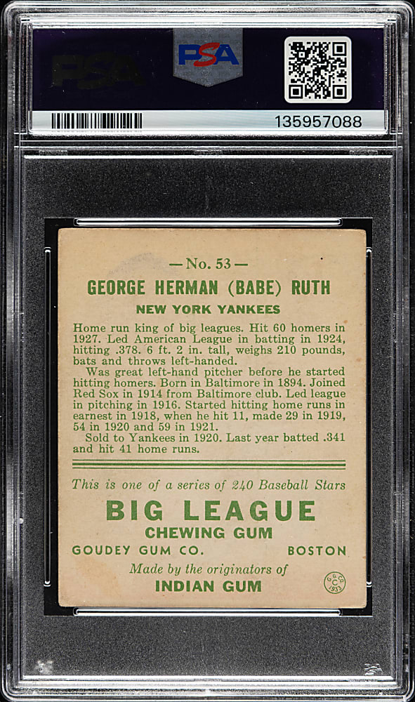 1933 R319 Goudey #53 Babe Ruth PSA GOOD+ 2.5