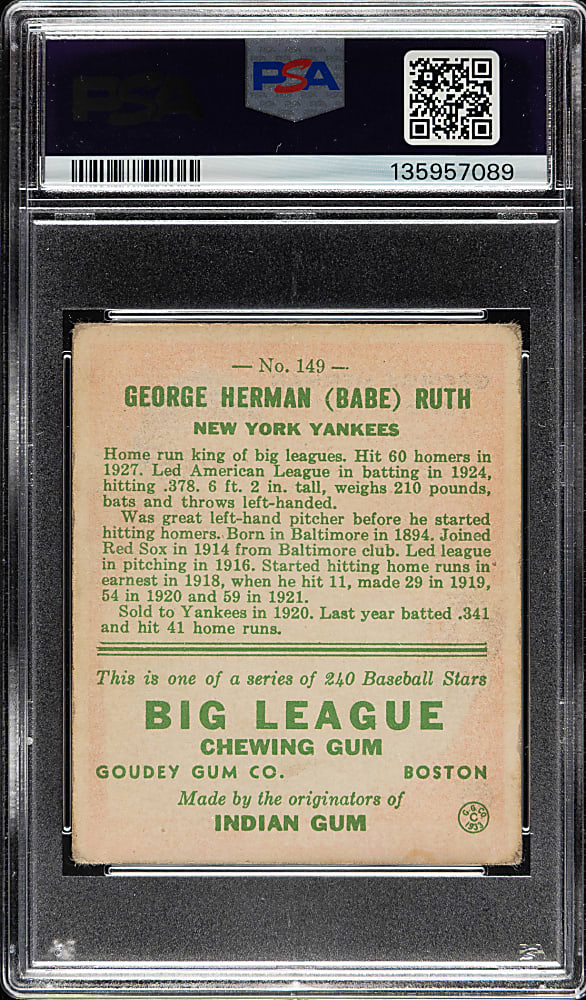 1933 R319 Goudey #149 Babe Ruth PSA FAIR 1.5
