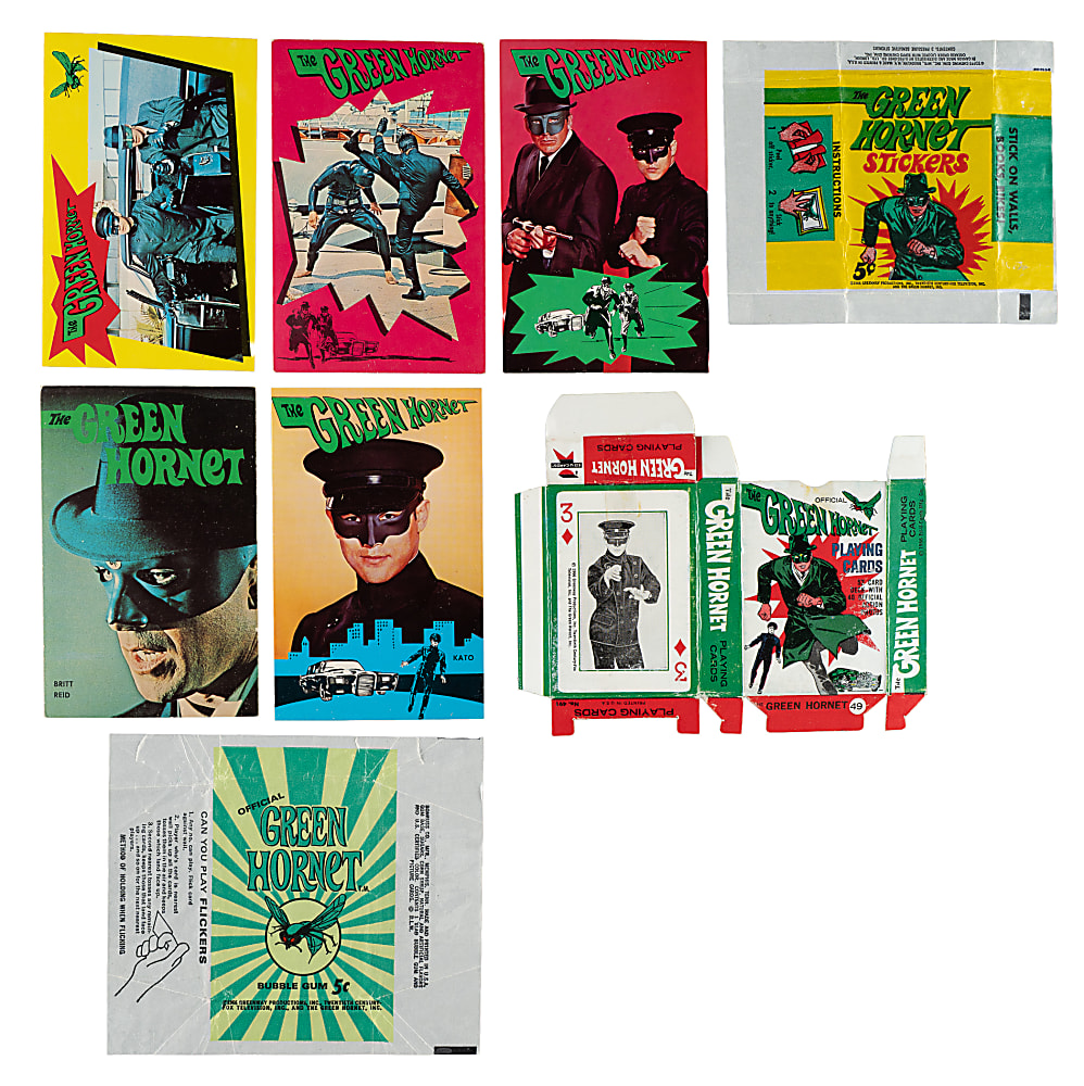 1966 Donruss, Topps, and Ed-U-Cards "Green Hornet" Complete Set Trio (3 Sets, 142 Cards) Plus Two Wrappers