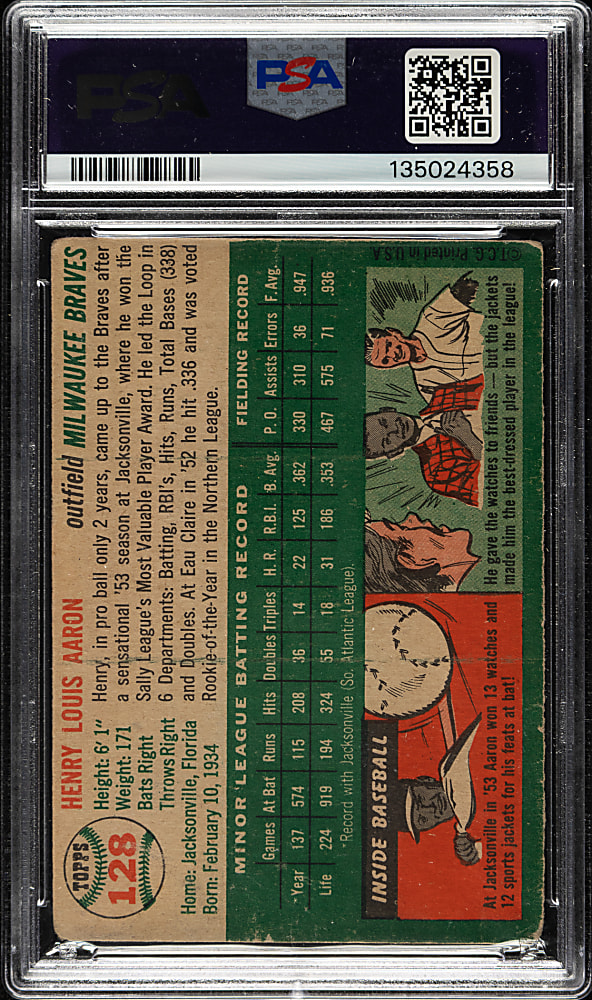 1954 Topps #128 Hank Aaron Rookie PSA POOR 1