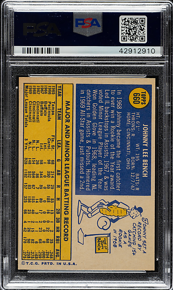 1970 Topps #660 Johnny Bench PSA MINT 9
