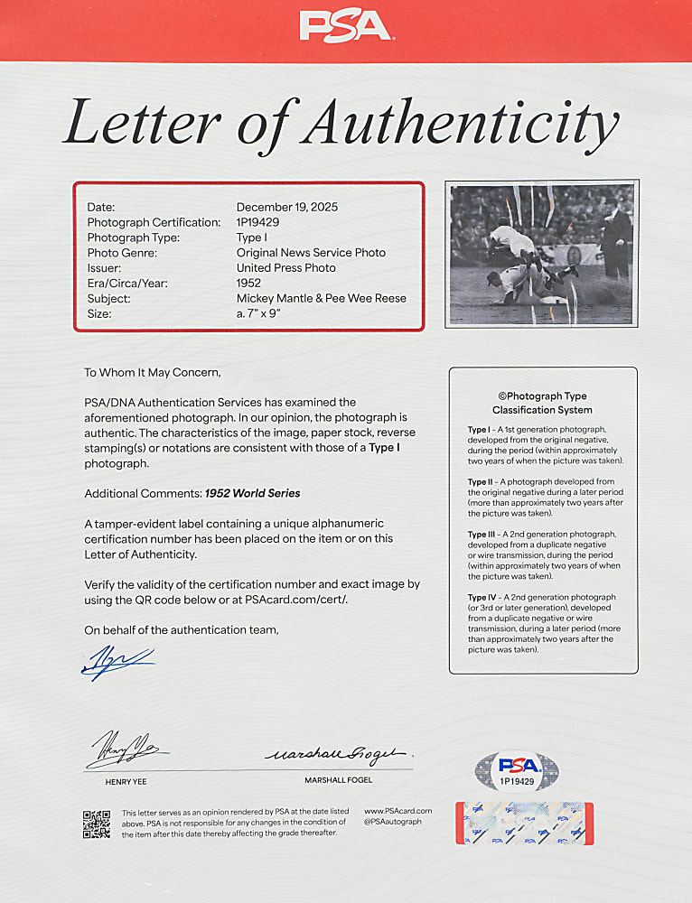 1952 Mickey Mantle World Series Game 1 "Sliding Sequence" Photograph Collection (6)