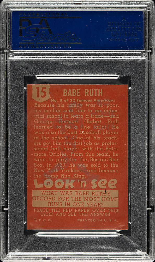 1952 Topps "Look 'n See" #15 Babe Ruth PSA NM-MT 8