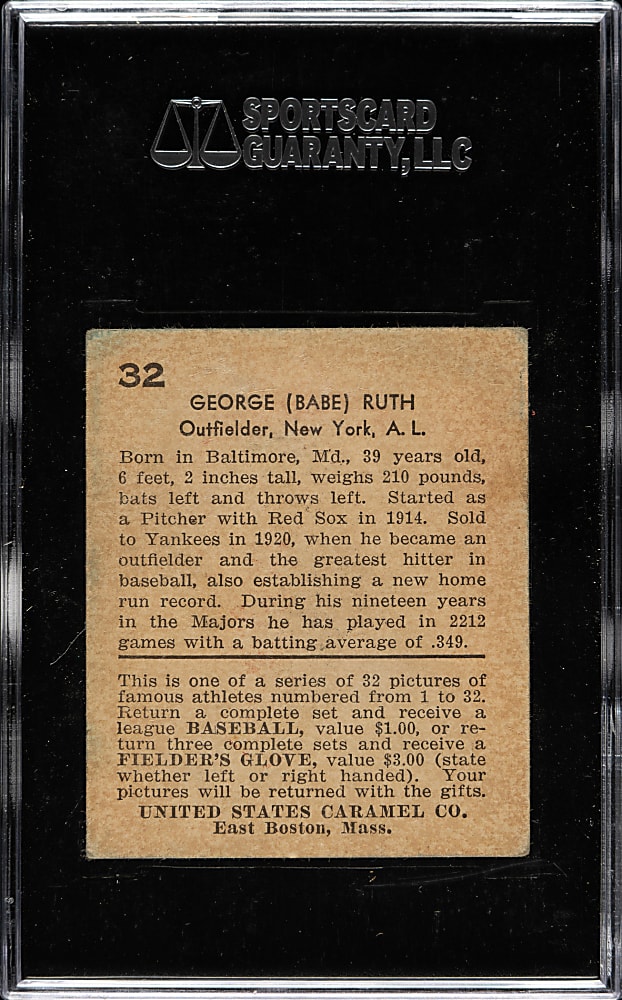 1932 R328 U. S. Caramel #32 Babe Ruth SGC VG/EX 50