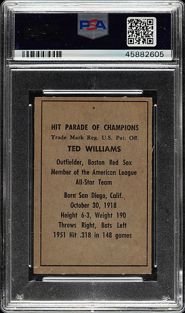 1952 Berk Ross Ted Williams PSA EX 5