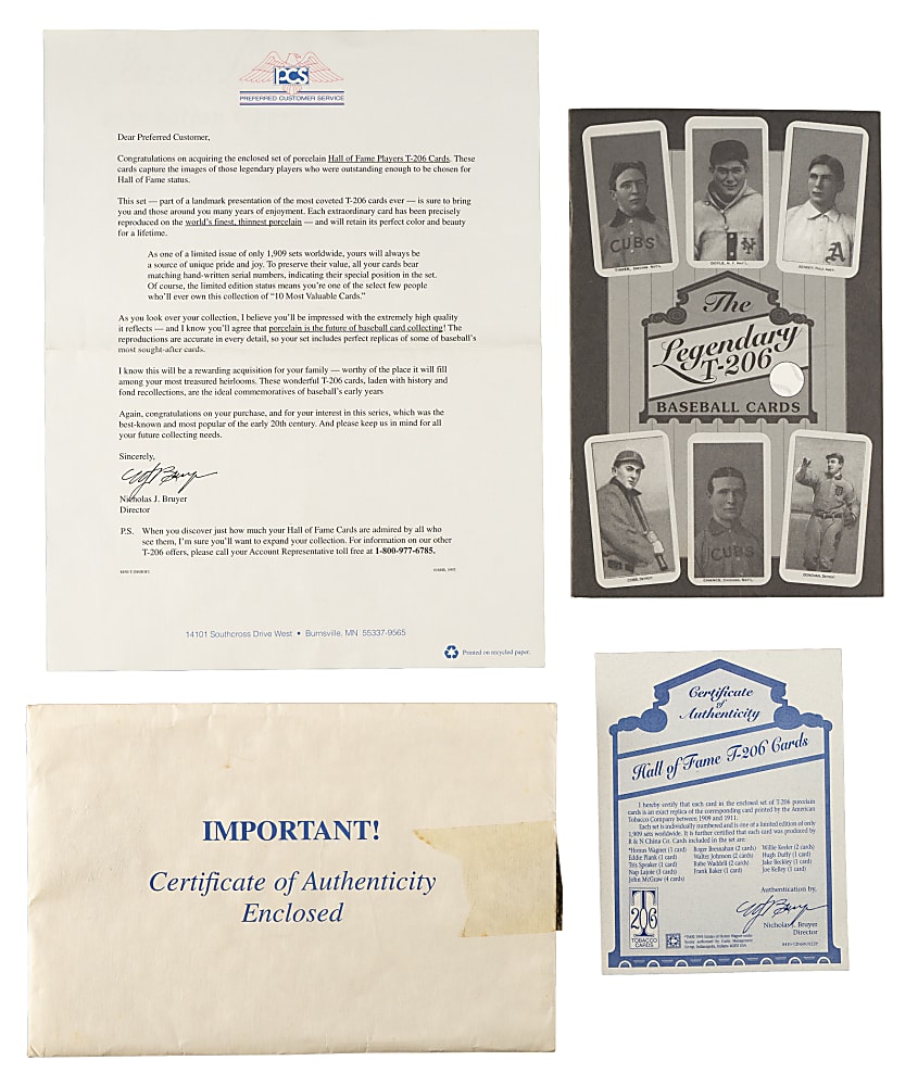 1995 R&N China Co. T206 Porcelain Complete Hall of Fame Box Set (22) Including Wagner, Plank, Johnson, and Mathewson