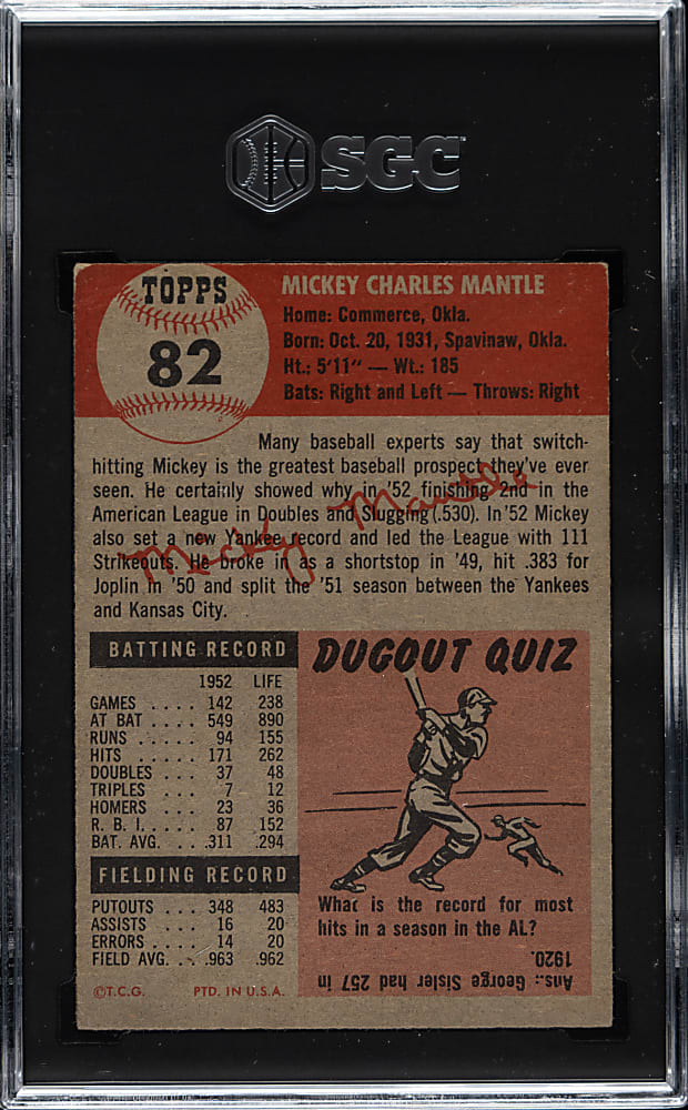 1953 Topps #82 Mickey Mantle SGC GOOD+ 2.5