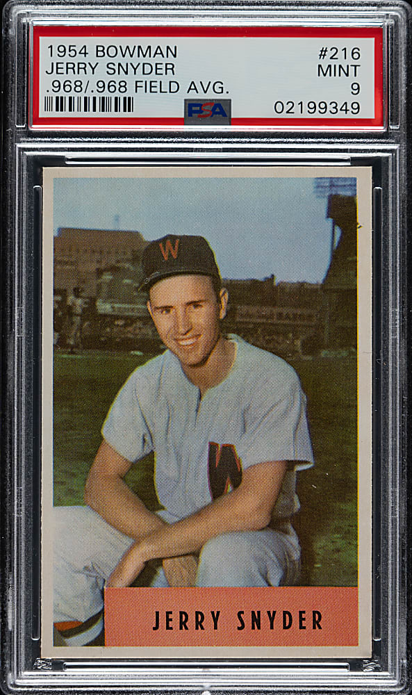 1954 Bowman #216 Jerry Snyder .968/.968 Field Avg. PSA MINT 9