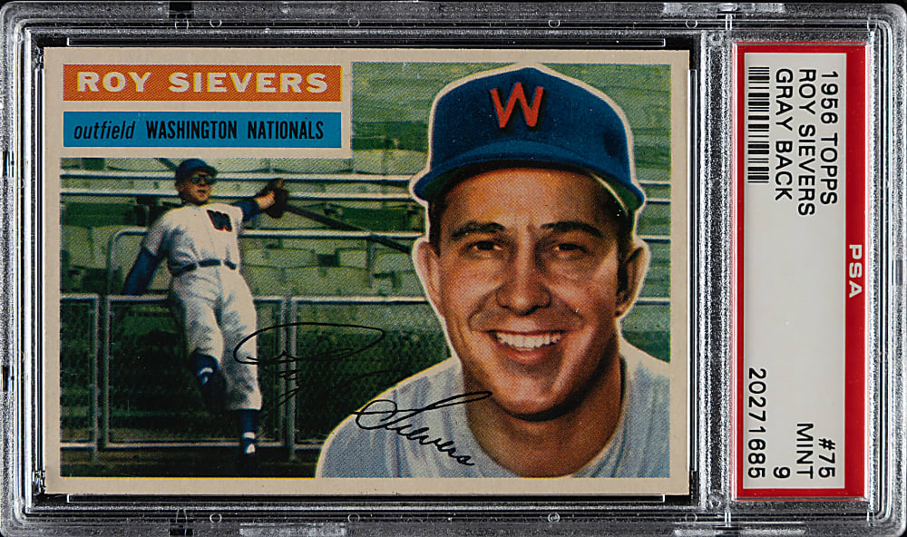 1956 Topps #75 Roy Sievers Gray Back PSA MINT 9 - Highest Graded!