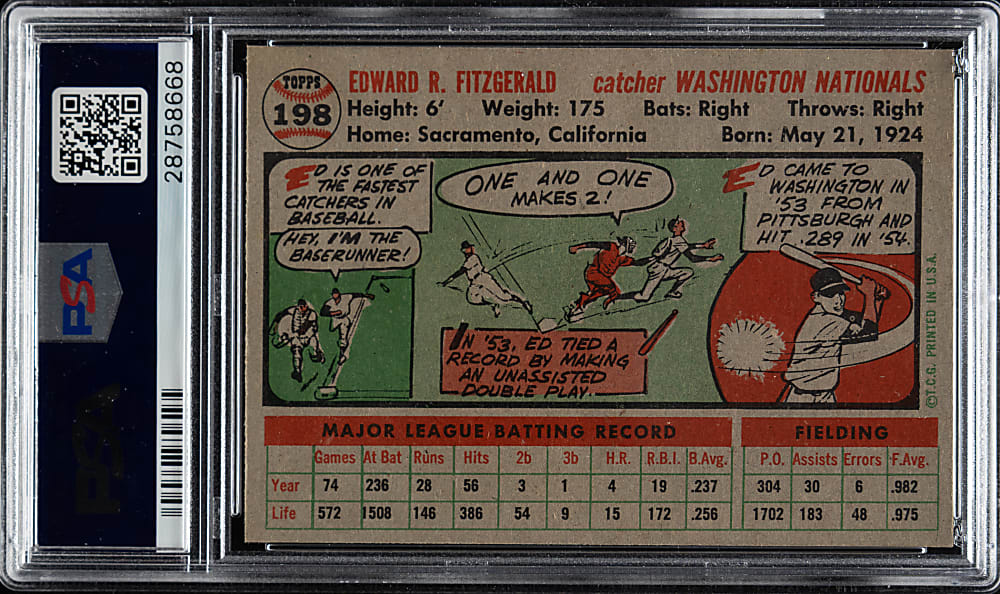 1956 Topps #198 Ed Fitzgerald PSA MINT 9 - Highest Graded!