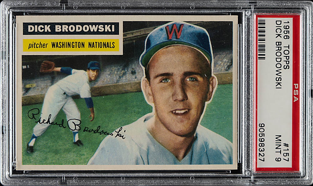 1956 Topps #157 Dick Brodowski Gray Back PSA MINT 9