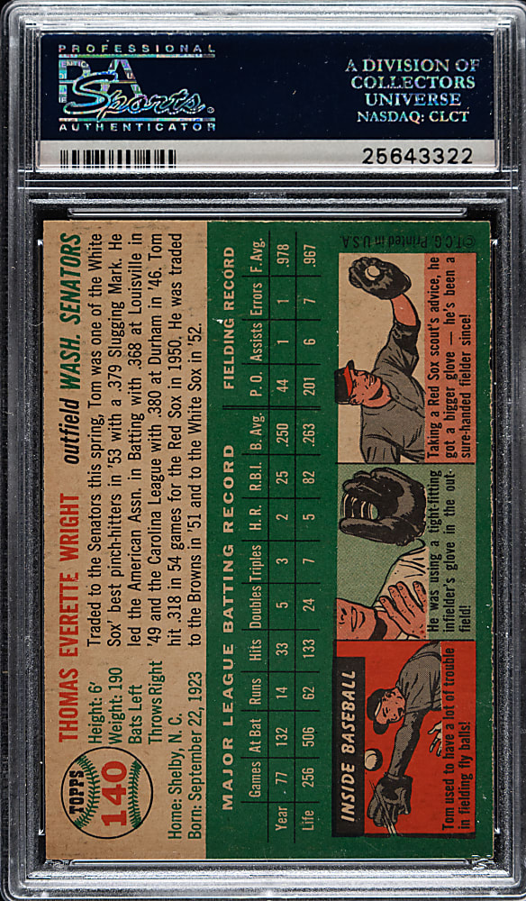1954 Topps #140 Tom Wright PSA MINT 9