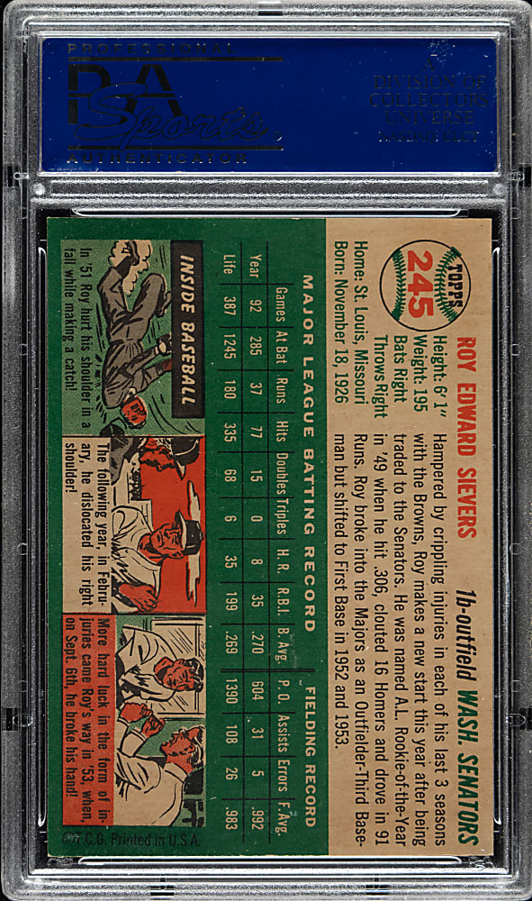1954 Topps #245 Roy Sievers PSA NM-MT 8