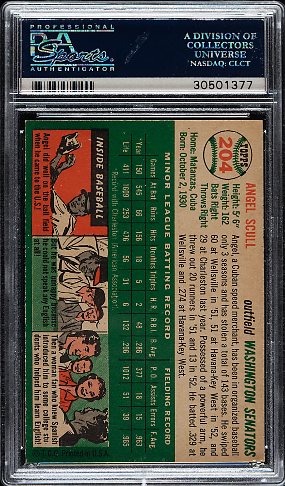 1954 Topps #204 Angel Scull PSA MINT 9