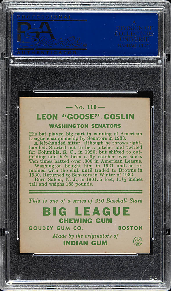 1933 R319 Goudey #110 Goose Goslin PSA NM 7