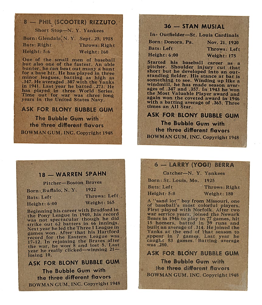 1948 Bowman Partial Set (31/48) Including Berra, Musial, and Spahn Rookies