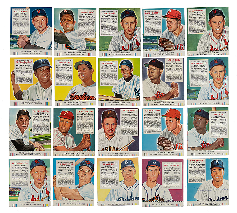 1952 to 1955 Red Man Tobacco Collection (89) Including 23 Hall of Famers