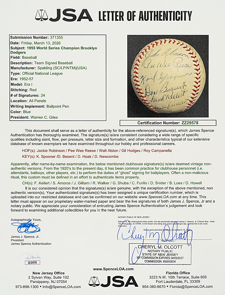 1955 Brooklyn Dodgers World Champions Team-Signed Baseball with Robinson, Campanella, and Hodges - JSA