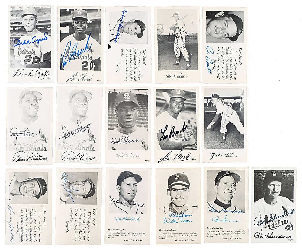 Signed 1953 to 1969 St. Louis Cardinals Team-Issued Postcards/Photocards Collection (126) Including Gibson, Minoso, Musial, Brock, and Carlton