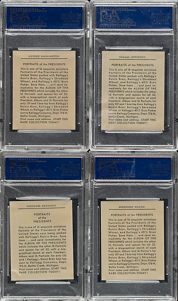 1946 Kellogg's "Presidents of the U.S." PSA- and SGC-Graded Collection (18) Including Washington, Jefferson, and Lincoln