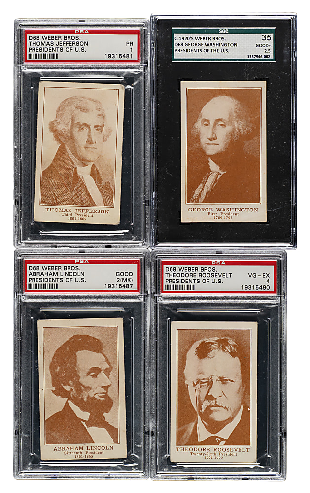 1925 D68 Weber Bros. "Presidents of the United States" PSA- and SGC-Graded Near-Complete Set (26/30) Including George Washington, Abraham Lincoln, and Thomas Jefferson