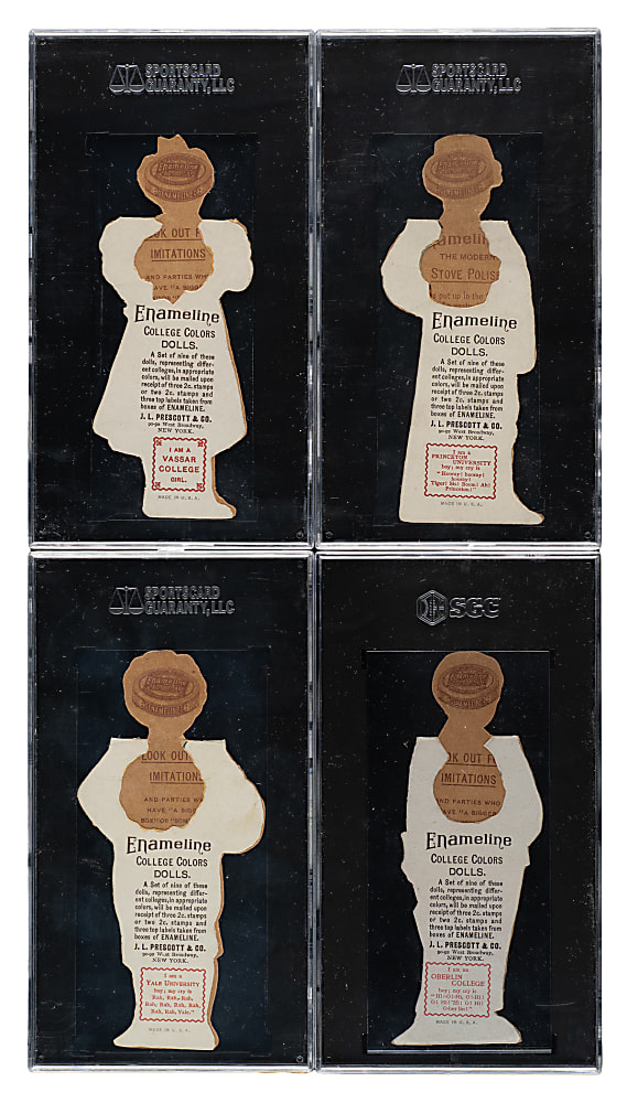 1890s Z12 J.L. Prescott Enameline College Colors Paper Dolls Near-Complete Set (8/9)