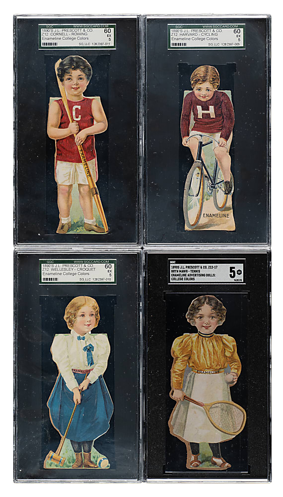1890s Z12 J.L. Prescott Enameline College Colors Paper Dolls Near-Complete Set (8/9)