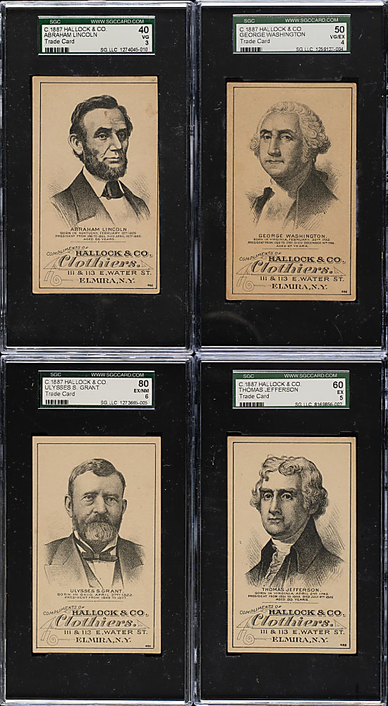 Circa 1887 HD2A Hallock & Co. "Presidents" SGC-Graded Collection (12) Including Lincoln, Washington, and Jefferson