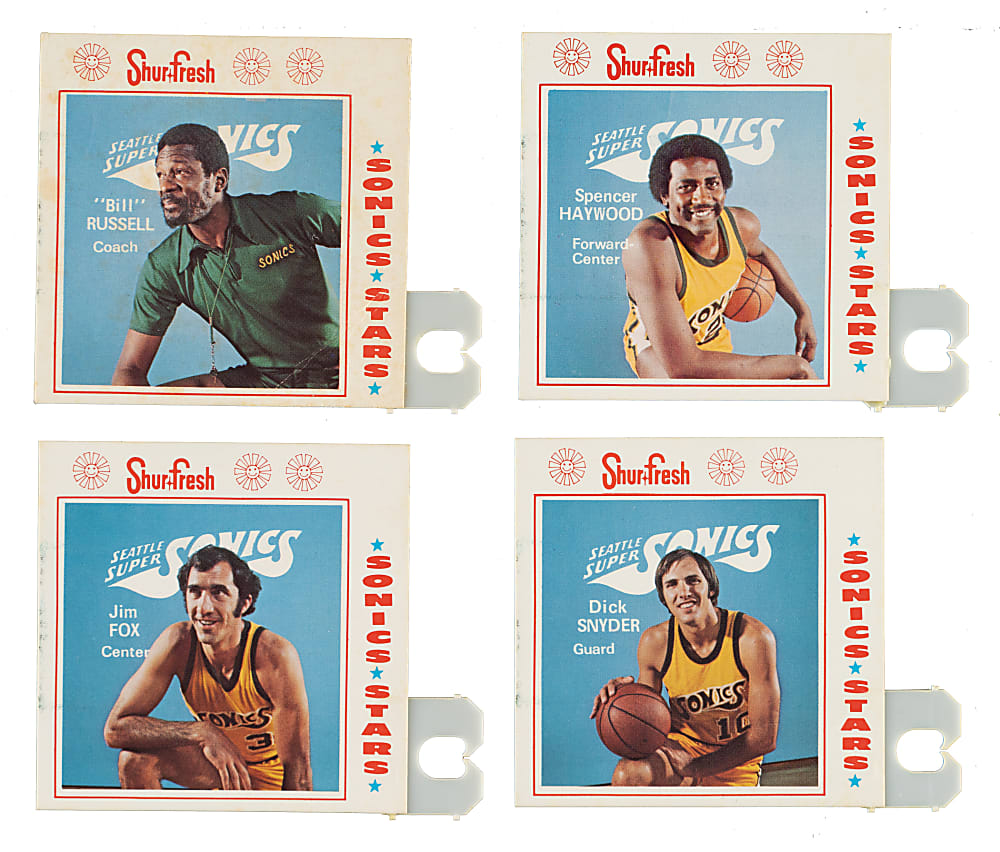 1973-1974 Shur-Fresh Bread Seattle SuperSonics Basketball Complete Set (12) Including Bill Russell - All with Bread Clips