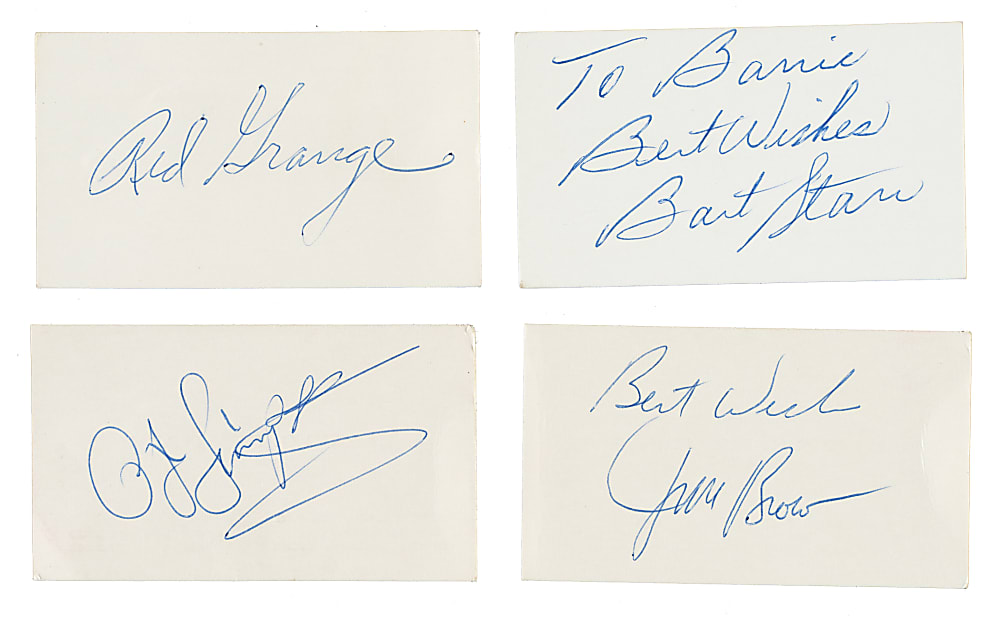 Football Hall of Fame Signed Business Card Collection (24) Including Red Grange, Gale Sayers, Jim Brown, and Bart Starr