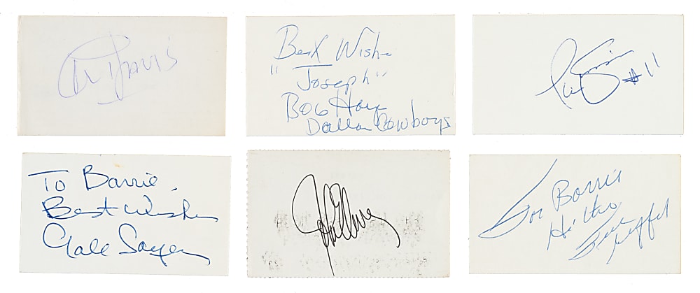 Football Hall of Fame Signed Business Card Collection (24) Including Red Grange, Gale Sayers, Jim Brown, and Bart Starr