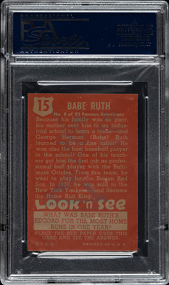 1952 Topps "Look 'n See" #15 Babe Ruth PSA NM 7