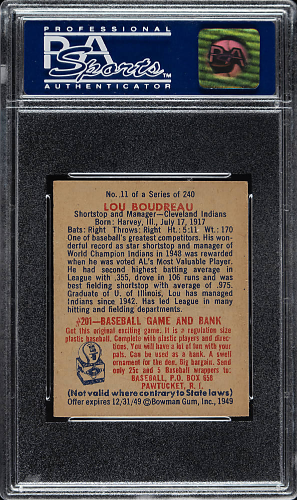 1949 Bowman #11 Lou Boudreau PSA NM-MT 8