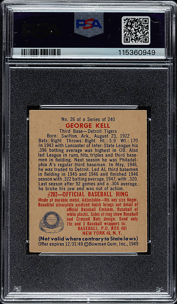 1949 Bowman #26 George Kell Rookie PSA EX-MT 6