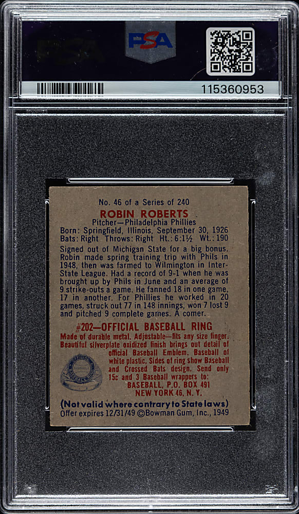 1949 Bowman #46 Robin Roberts Rookie PSA EX-MT 6