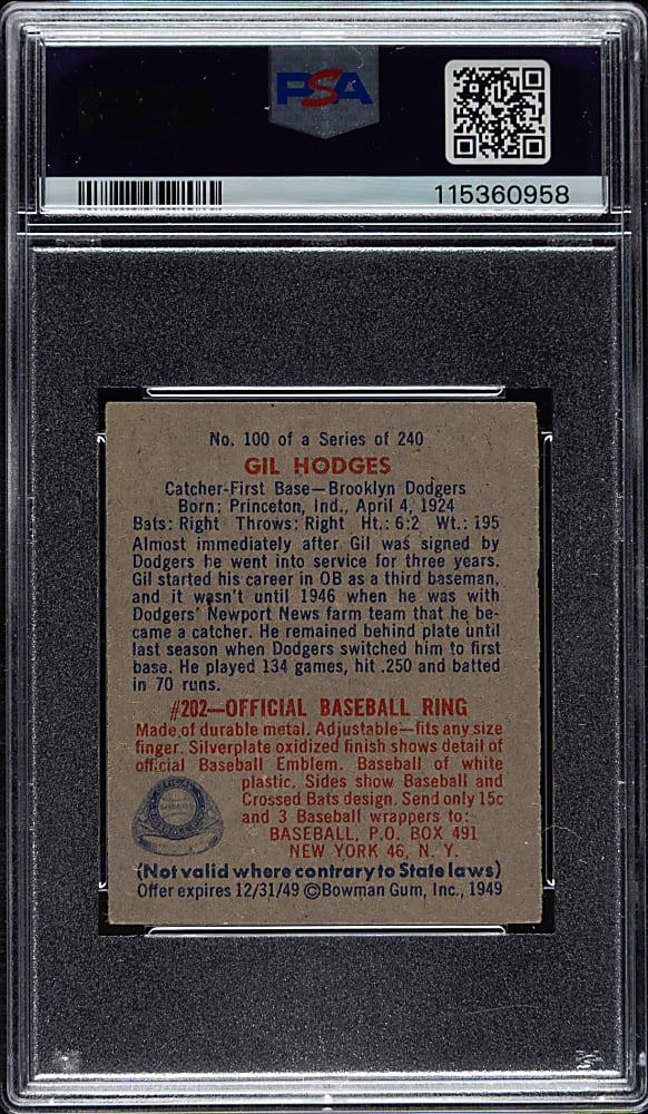 1949 Bowman #100 Gil Hodges Rookie PSA EX-MT 6