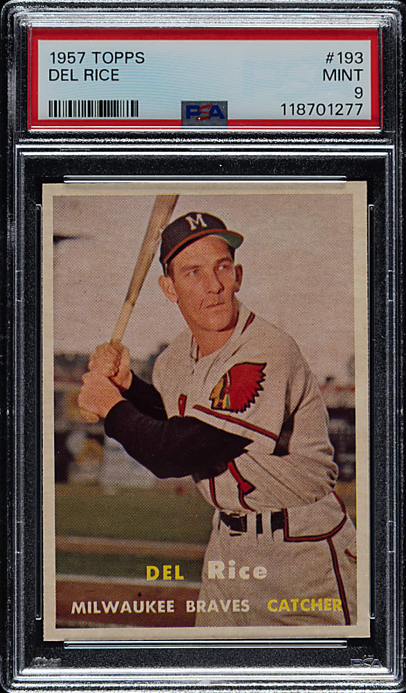 1957 Topps #193 Del Rice PSA MINT 9