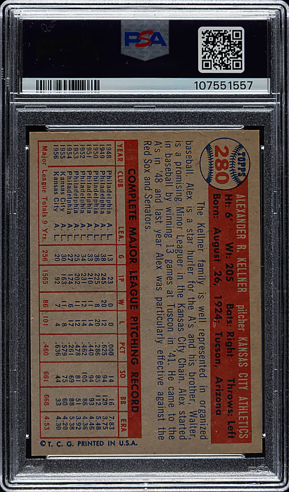 1957 Topps #280 Alex Kellner PSA NM-MT+ 8.5