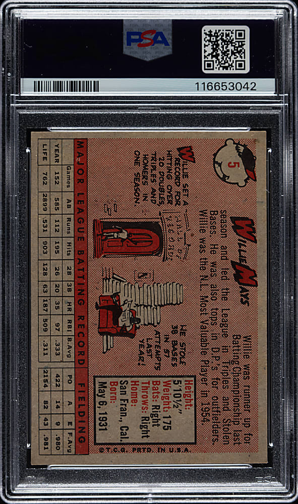 1958 Topps #5 Willie Mays PSA NM 7