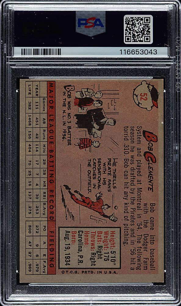 1958 Topps #52 Roberto Clemente PSA NM 7