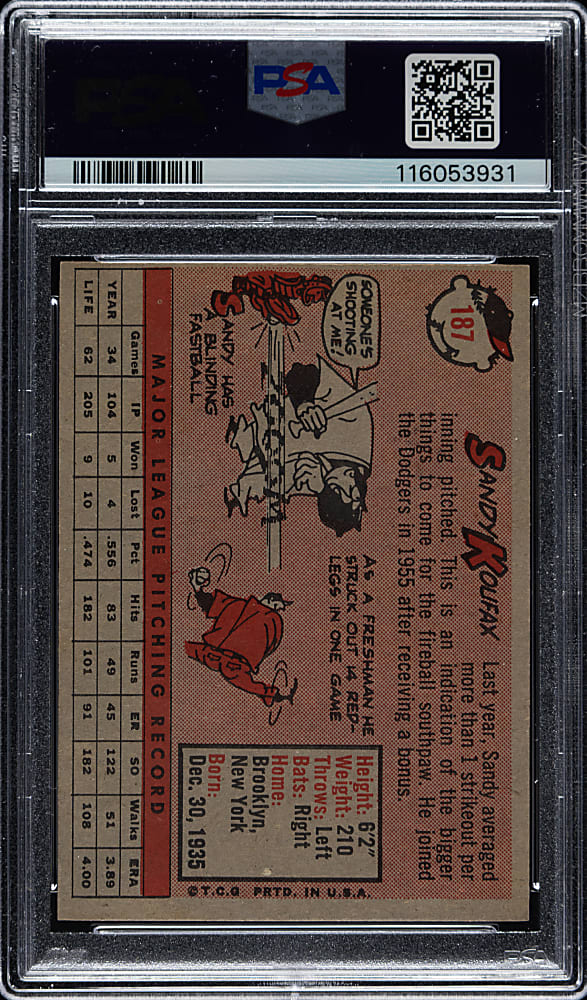 1958 Topps #187 Sandy Koufax PSA NM 7