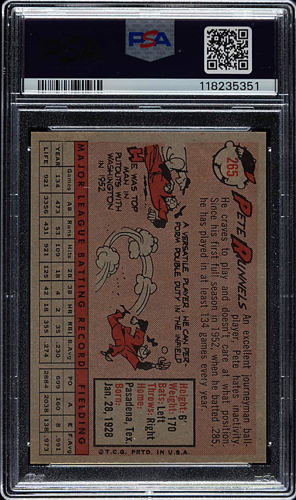 1958 Topps #265 Pete Runnels PSA MINT 9 - Highest Graded!